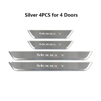 Light Up Door Sill Covers with Magnetic LED Induction (Set of 4) - Model 3/Y